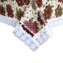 Kuber Industries Brown & White Floral Printed 6-Seater Table Cover image 5