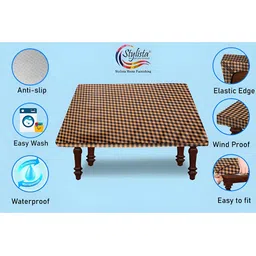 Stylista Brown & Black Checked Printed Waterproof Rectangle 1.6 m x 91.44 cm Table Cover image 2
