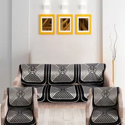 Nendle Black & Off-White 6 Pieces Printed 5 Seater Sofa Cover Set-image-66