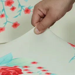 HOUSE OF QUIRK Set Of 6 Cream-Coloured & Red Floral Printed Non-Slip Removable Chair Covers image 2