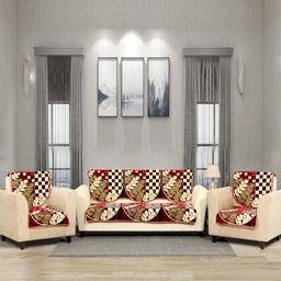 BELLA TRUE Set Of 6 Maroon & Black Woven-Design Chenille Sofa Set Covers-picture-28