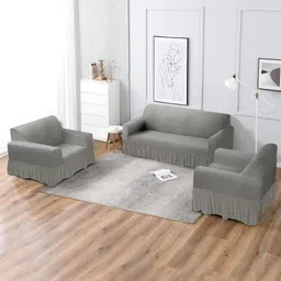 MULTITEX Silver-Toned Polyester 3 Piece Sofa Cover-picture-14