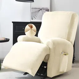 HOKIPO Beige Velvet 1 Seater Stretchable Sofa Cover With Arms-image-94