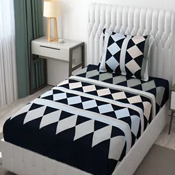 Bromwick Blue & Black Geometric Cotton 210 TC Single Bedsheet with 1 Pillow Cover 110 GSM-picture-39