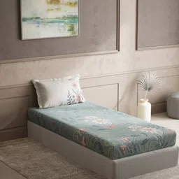 DDecor Green & Grey Floral Cotton 150 TC Single Bedsheet With 1 Pillow Cover-image-59