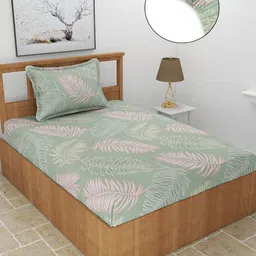 BREVARD Green Tropical 210 TC Single Fitted Bedsheet with 1 Pillow Cover-picture-39