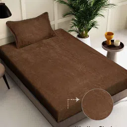 FABINALIV Brown 300 TC Single Bedsheet with 1 Pillow Cover-image-84