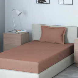 DDecor Brown Solid 150 TC Cotton 1 Single Bedsheet with 1 Pillow Covers image 1