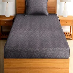Bromwick Grey Ethnic Motifs Cotton 210 TC Single Bedsheet With 1 Pillow Cover-picture-20