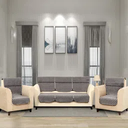 BELLA TRUE Set Of 6 Black & White Printed Chennile 5-Seater Sofa Cover image 1