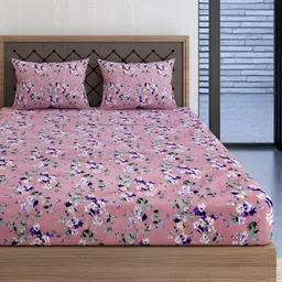 Aura Veda Pink & White Floral Cotton 160 TC King Bedsheet with 2 Pillow Covers-picture-11