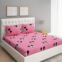 Aura Pink & Black Cartoon Characters Microfiber 144 TC Queen Bedsheet With 2 Pillow Covers-picture-14