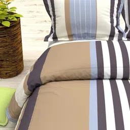 THE WHITE MOSS Blue & White Striped 144 TC Queen Bedsheet with 2 Pillow Covers-image-97