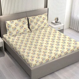 Layers Marigold Yellow & Blue Floral Cotton 144 TC Double King Bedsheet Set-2.74m x 2.74 m-picture-26