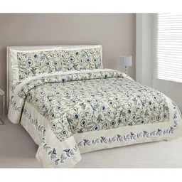 MAFATLAL Blue & White Floral 210 TC King Bedsheet with 2 Pillow Covers-image-17