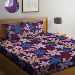 Arrabi Purple & White Floral 300 TC King Bedsheet with 2 Pillow Covers-image-98