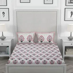 Wayne Martin White Floral Cotton 330 TC King Bedsheet with 2 Pillow Covers-image-28