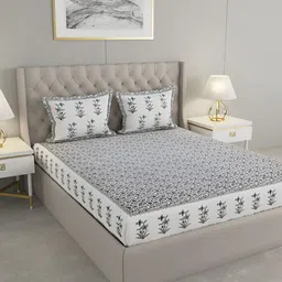 Wayne Martin White and Blue Floral 330 TC King Bedsheet with 2 Pillow Covers-image-87