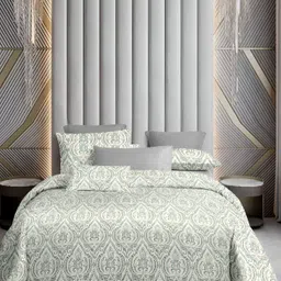 Ariana Green & White Ethnic Motifs Cotton 210 TC King Bedsheet with 2 Pillow Covers image 1