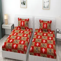Bromwick Red& White Geometric Cotton 210 TC 2 Single Bedsheet with 2 Pillow Covers-picture-26