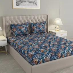 Raymond Home Blue Floral Pure Cotton104 TC Queen Bedsheet with 2 Pillow Covers-picture-13