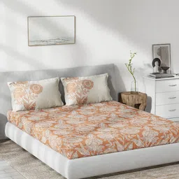 DDecor Brown & White Floral Cotton 144 TC Queen Bedsheet with 2 Pillow Covers-picture-33