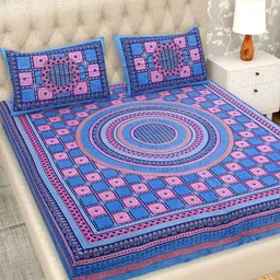 Wayne Martin Teal and Pink Floral 210 TC Queen Bedsheet with 2 Pillow Covers-image-27