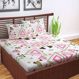 Divine Casa Bedsheet Pink Geometric Pure Cotton 144 TC Queen Bedsheet Set 2.54 m x 2.22 m-picture-46