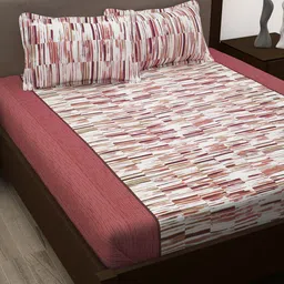 Story@home Burgundy & White Cotton 186 TC Queen Bedsheet With 2 Pillow Covers image 1