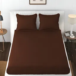 Bromwick Brown Cotton 210 TC Queen Bedsheet With 2 Pillow Covers-image-28