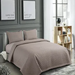 HOSTA HOMES Brown Self Design 280 TC Double Queen Bed Cover With Pillow Covers-image-0
