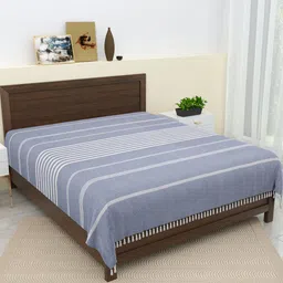 Varde Blue & White Striped Pure Handloom Cotton with Tassels Thick Yarn Double King Bedcover Set-picture-28