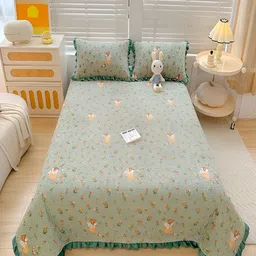JC HOME Green Quilted 162TC Double King Bed Cover With 2 Pillow Covers-picture-44
