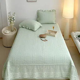 JC HOME Green Floral 162 TC  Double King Bed Cover & 2 Pillow Covers-picture-43