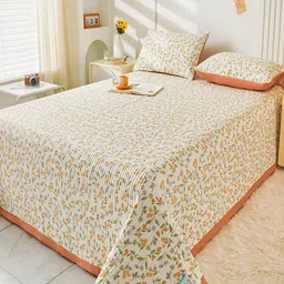 JC HOME Orange Coloured & White Printed Single Bed Cover With Pillow Covers-picture-41
