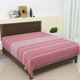 Varde Pink & White Striped Pure Handloom Cotton with Tassels Thick Yarn Double King Bedcover Set-picture-30