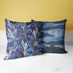 BIANCA Navy Blue & Gold-Toned Set of 2 Floral Square Cushion Covers-picture-20
