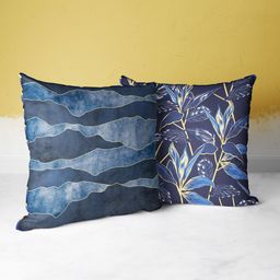 BIANCA Navy Blue & Gold-Toned Set of 2 Floral Square Cushion Covers-picture-3