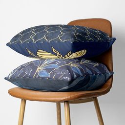 BIANCA Navy Blue & Gold-Toned Set of 2 Floral Square Cushion Covers-picture-21