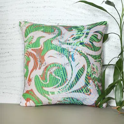 ZEBA White & Green Abstract Square Cushion Cover-image-23