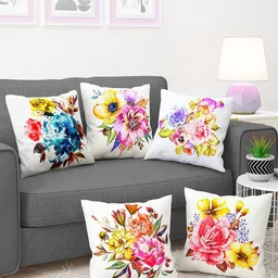 Story@home Red & White 5 Pieces Floral Square Cushion Covers-picture-47