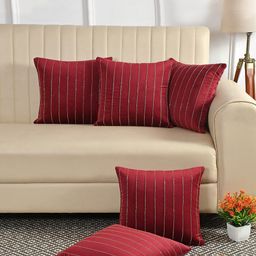 HOSTA HOMES Maroon 5 Pieces Striped Square Cushion Covers-picture-25