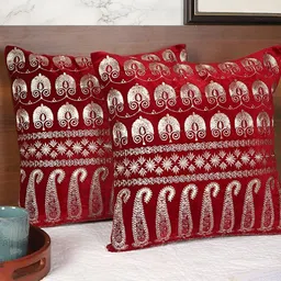 Decoghar Maroon & Gold-Toned 2 Pieces Ethnic Motifs Square Cushion Covers-picture-25