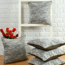 BIGGER FISH Grey & Blue 5Pcs Self Design Cotton Square Cushion Covers image 1
