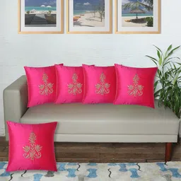 ZEBA Pink & Gold Toned 5 Pieces Square Cushion Covers-picture-35