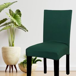 HOUSE OF QUIRK Set Of 4 Dark Green Solid Removable Chair Covers-picture-48