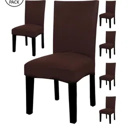 HOUSE OF QUIRK Set Of 6 Brown Solid Removable Chair Covers-image-99