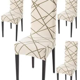 HOKIPO Beige 4-Pieces Printed Stretchable Chair Covers-image-44