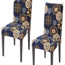 HOKIPO 2 Pcs Blue & Beige Printed Stretchable Chair Covers-image-13