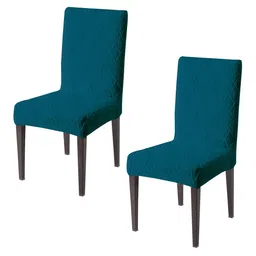 HOKIPO 2 Pcs Teal Blue Textured Jacquard Stretchable Chair Covers-image-54
